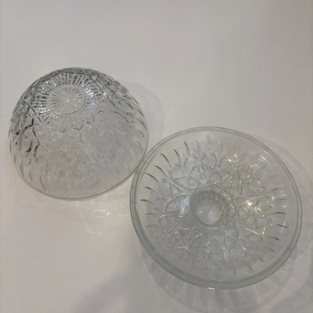 EUC Vintage Crystal Cut Glass Clear Candy Trinket Dish with Lid Pasari Indonesia